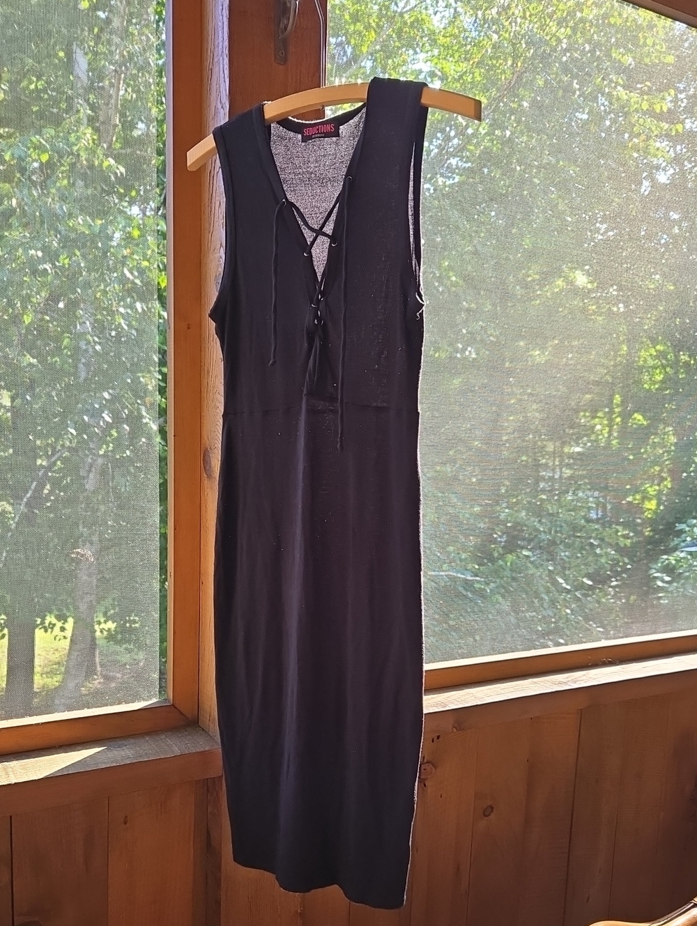 No Boundaries Black Lace-Up V-Neck Midi Dress